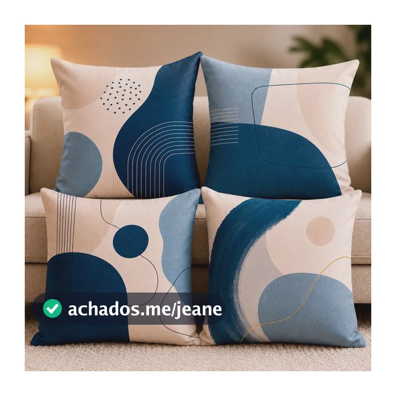 Kit 4 Capas De Almofada 40x40 Moderna Floral Sala De Estar Abstrata Azul
