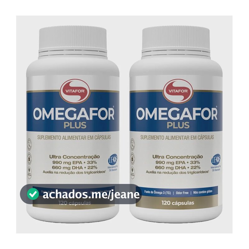 Ômega 3 Vitafor Omegafor Plus em Cápsulas, Pack com 2 Potes de 120 Cápsulas Cada