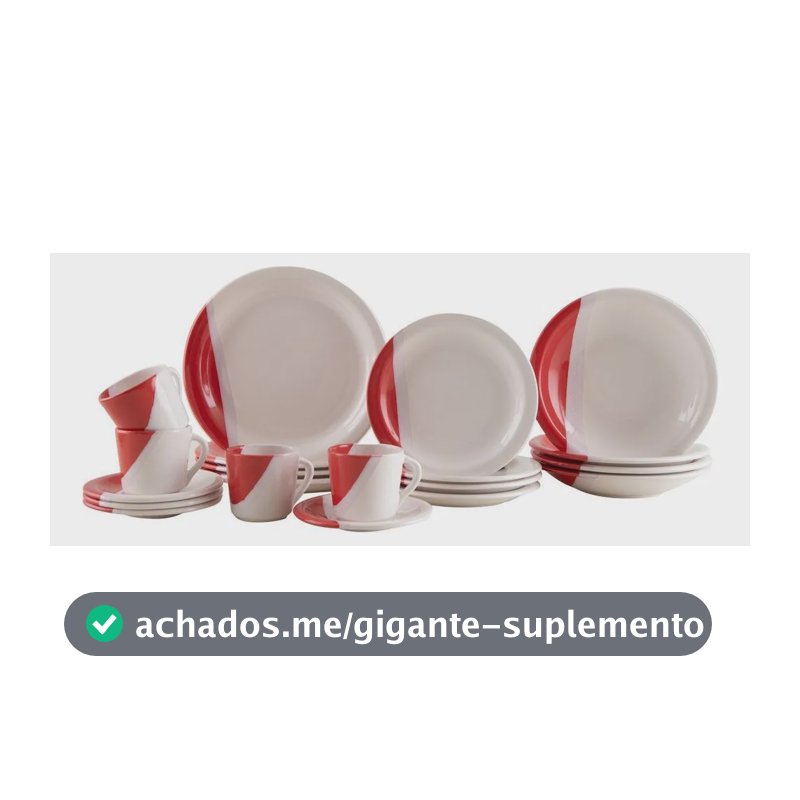 Aparelho De Jantar E Chá 20 Peças Cerâmica Brasilia Redondo Branco E Vermelho