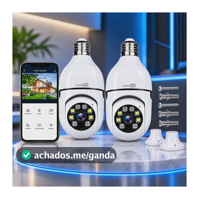 Kit 2 Câmeras Lampada De Segurança Ip Wifi Com Visão Noturna Interna Externa App Yoosee Espiã 360º Cor Branco