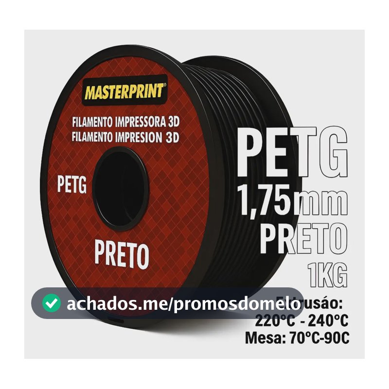 Filamento Masterprint, PETG Preto, 1.75mm