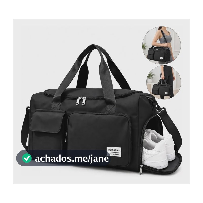 Bolsa Mala De Mao Feminina Masculina Viagem Academia Tenis Preto Liso