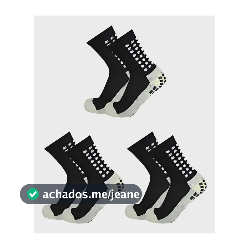 Kit 3 Pares Meia Antiderrapante Esportiva Futebol Treino Pro Preto Tamanho Único