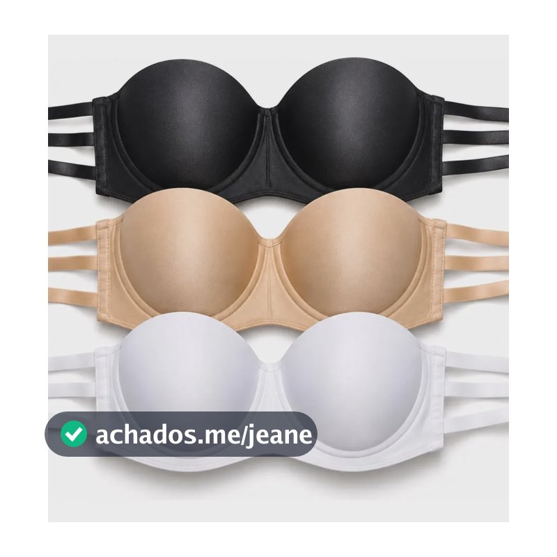 Kit 3 Sutiã Tomara Que Caia Com Bojo De Alça Tripla Conforto Preto Bege E Branco Liso M 40-42
