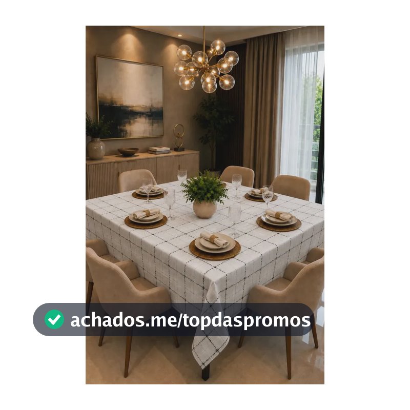 Toalha De Mesa Quadrada 8 Lugares 2,20m X 2,20m Dommus Luxo Xadrez Clean