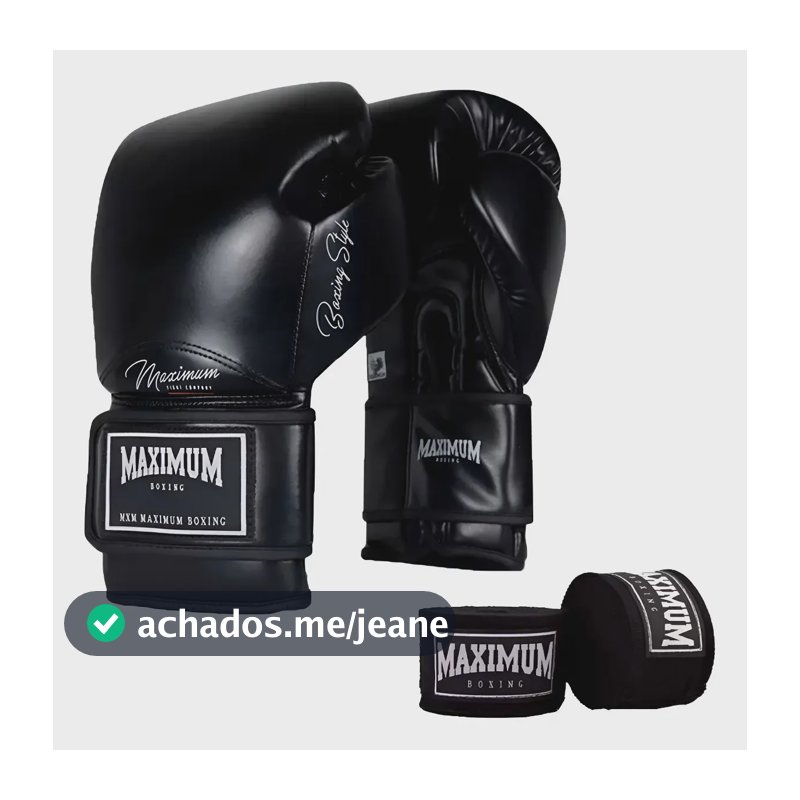 Luva Classic Muay Thai Boxe + Bandagens Black 3m - Maximum Cor Black (preta) Tamanho 14oz