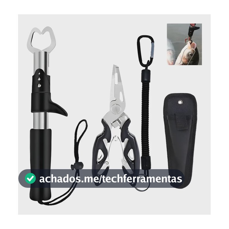 Kit Pesca Alicate Contenção Peixe + Alicate Bico Saca Anzol Preto