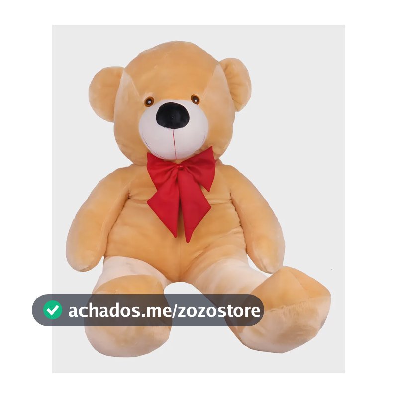 Urso Pelúcia Grande Teddy 1,10 Metros Personalizado Cor Doce de Leite Laço Vermelho LuckBaby