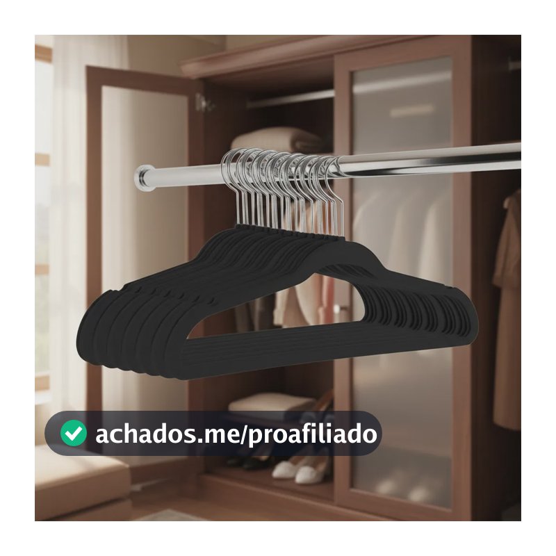 Kit 50 Cabides Veludo Antideslizante Adulto Cinza Bege Preto Preto