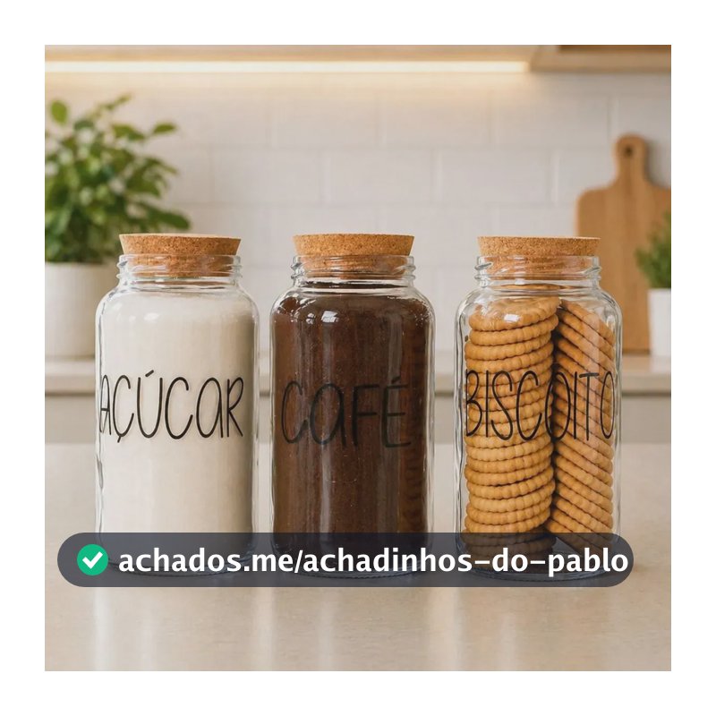 Kit 3 Potes De Vidro 810ml - Tampa De Rolha Cantinho Do Café Cor Café Açúcar Biscoito