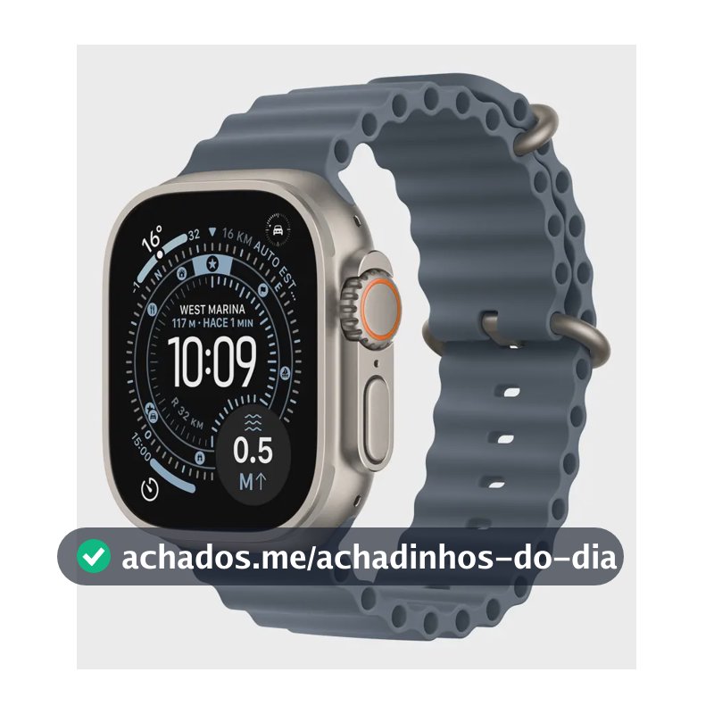Apple Watch Ultra 3 GPS + Cellular • Caixa natural de titânio – 49 mm • Pulseira Oceano azul-âncora