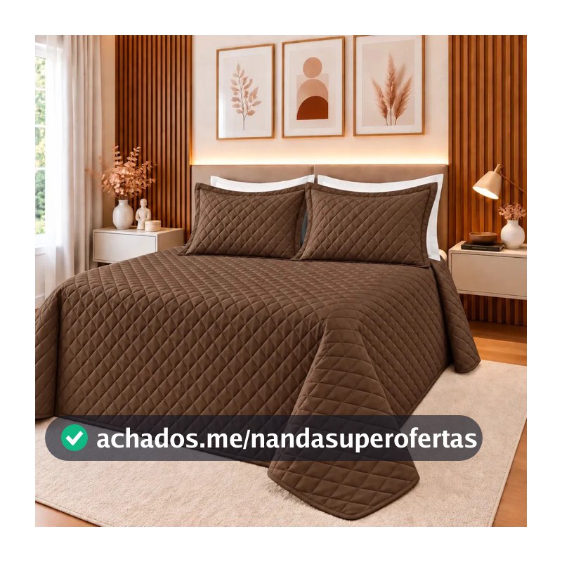 Cobre Leito Slim Queen Matelado Colcha Confortável Premium Marrom