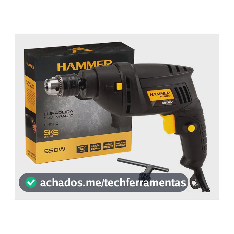 Furadeira de Impacto 3/8 Pol 550W Hammer FI-1000 Preto