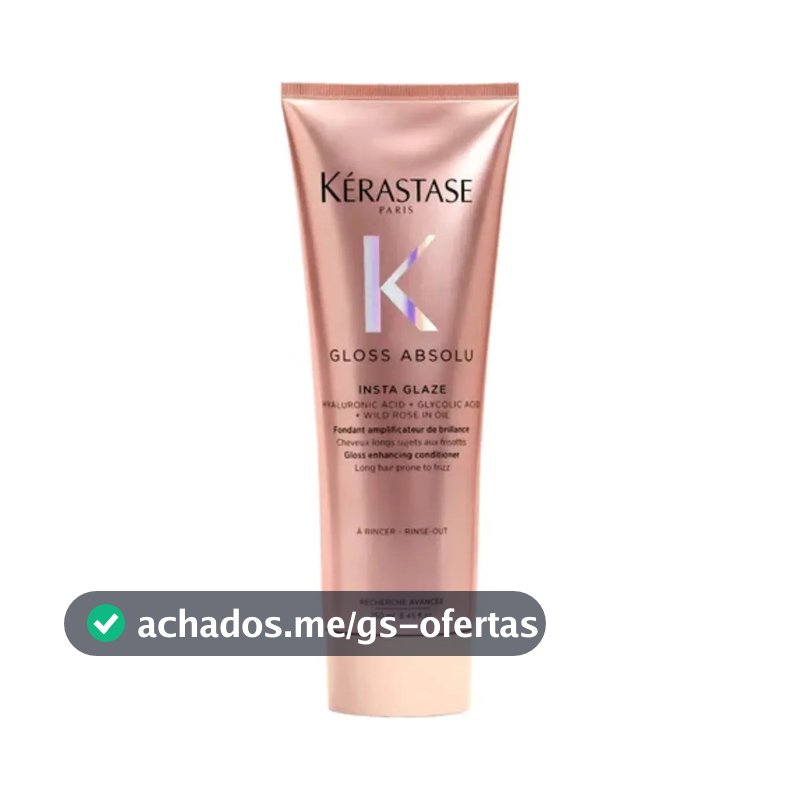 Kérastase, Condicionador, Gloss Absolu, Insta Glaze, para todos os tipos de cabelos, ação anti-frizz com Ácido Hialurônico, Ácido Glicólico e Óleo de Rosa Silvestre, potencializa o brilho, 250ml