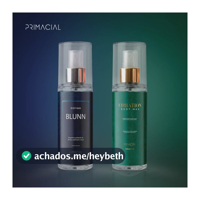 Kit Body Splash Masculino Vibration E Blunn 200ml - Primacial Perfume Bergamota Limão
