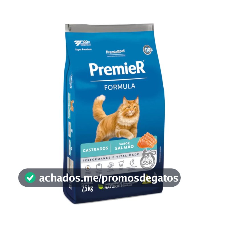Premier Ração Gatos Castrado Salmão 7,5kg