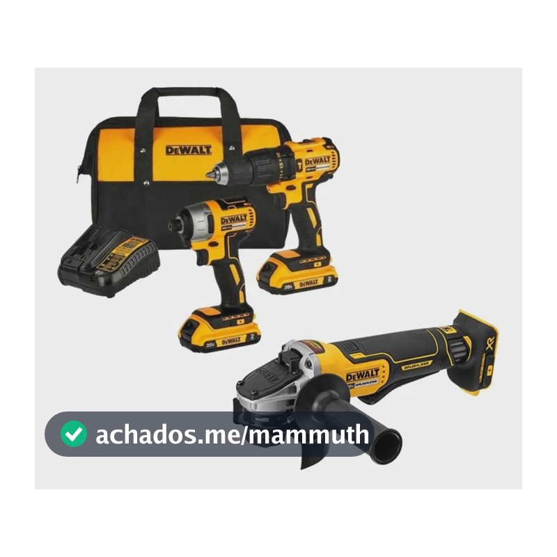 Kit Parafusadeira e Furadeira de Impacto Dewalt DCD778 e Parafusadeira DCF7871 e Esmerilhadeira DCG413B