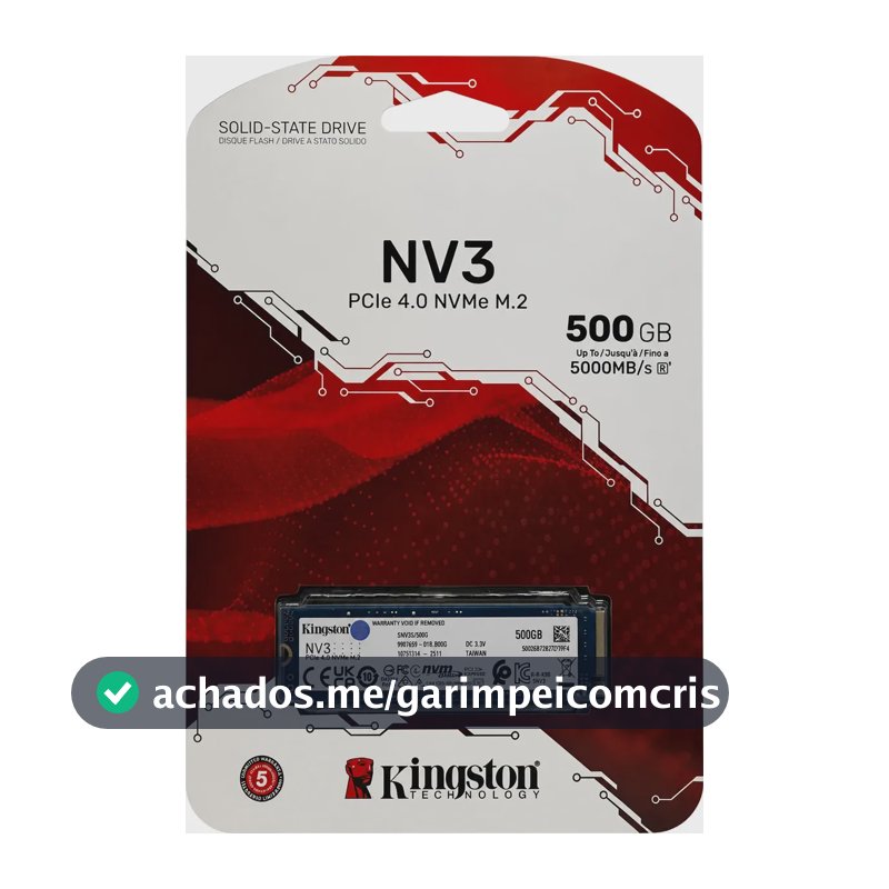 Ssd Kingston Nv3 500gb M2 2280 Nvme Pcie 4.0 Gen 4x4 Ultra R Azul-aço