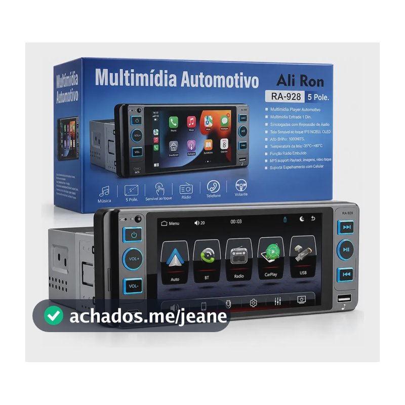 Central Multimidia Universal  1 Din Touch Carplay Android Carplay Espelhamento Android Ios