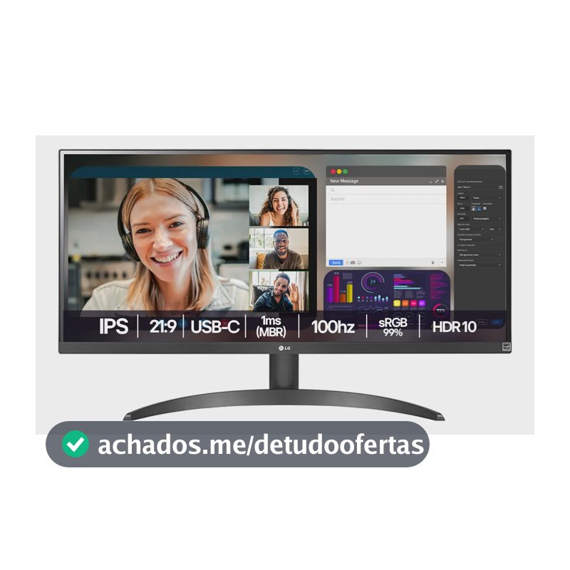 Monitor LG UltraWide - Tela IPS de 29", 21:9, HDR10, sRGB 99%, 100Hz, Preto- 29WQ500B