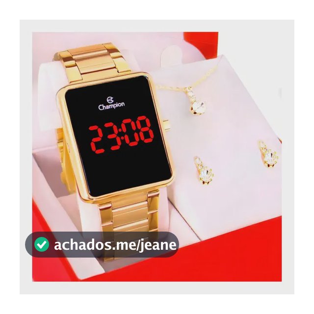 Kit Relógio Feminino Champion Digital CH40086V Dourado Pulseira em Elos em Aço Inoxidável com Colar e Brincos