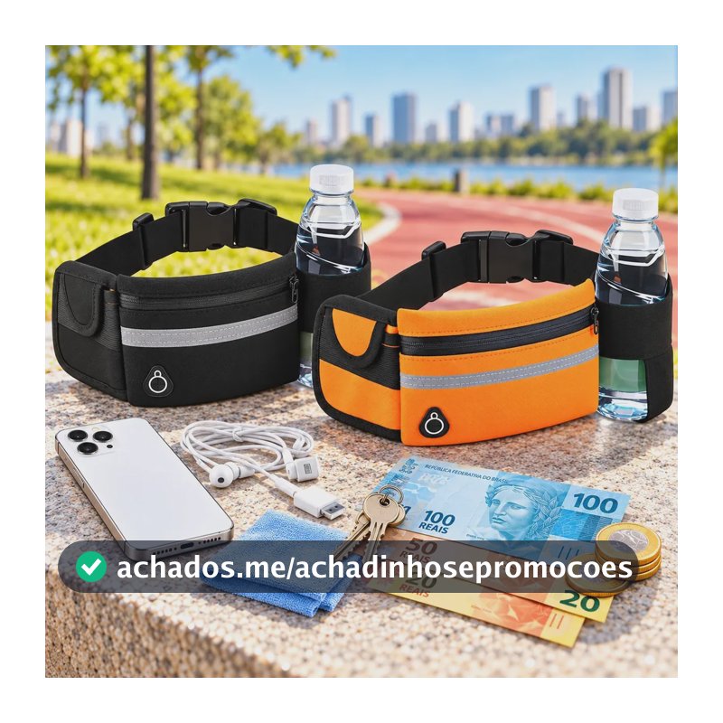 Kit 2 Pochetes Esportiva Impermeável Celular Acessórios Academia Treino Corrida Caminhada Moderna Bolsa Transversal Cintura Moda Blogueira Marca Lemon Shark Cor Preta E Laranja