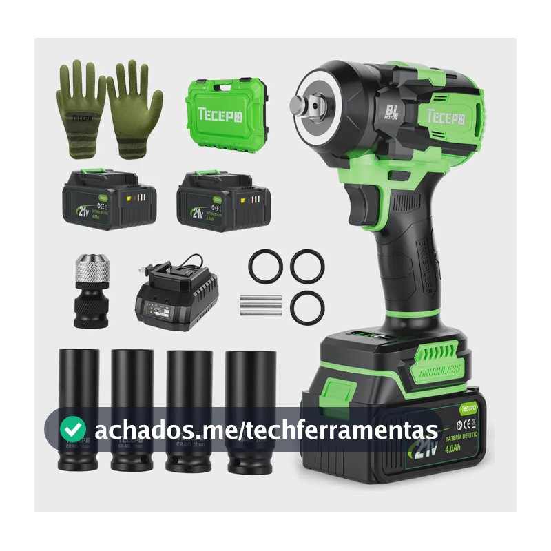 Chave De Impacto 600nm 21v Tecepo Tp-bb600 1/2  Brushless Verde-limão 127/220v 60hz