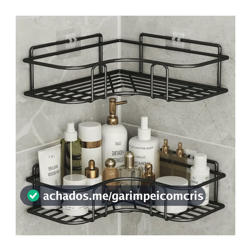 Kit 2 Suporte Porta Shampoo Sabonete De Canto Banheiro Adesi Preto