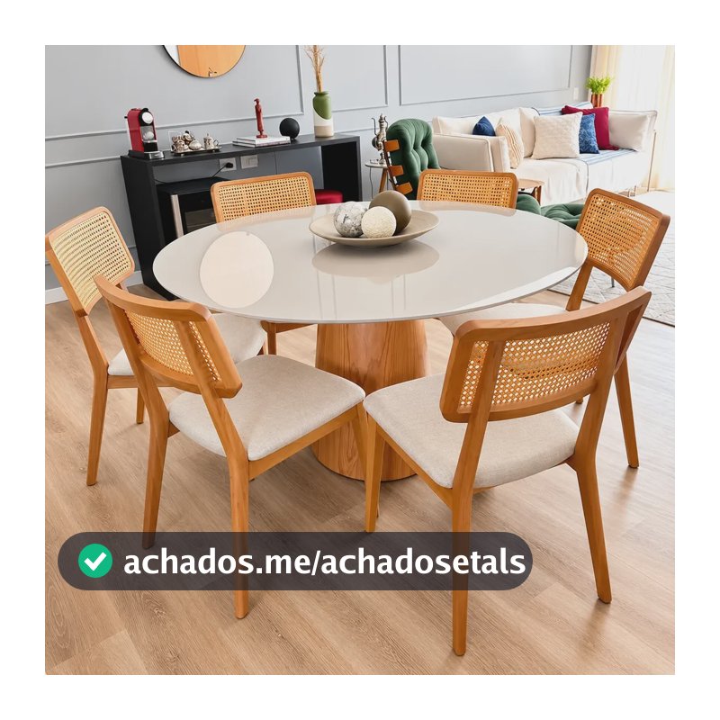 Mesa Jantar Cone Laqueado Tampo Redondo Laca Com Vidro 120cm Off- White Cinamomo