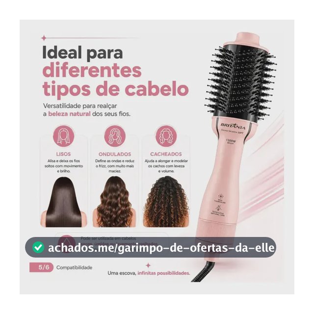 Escova Secadora Britânia Bec07r 4 Em 1 1300w Rosa 127/220v
