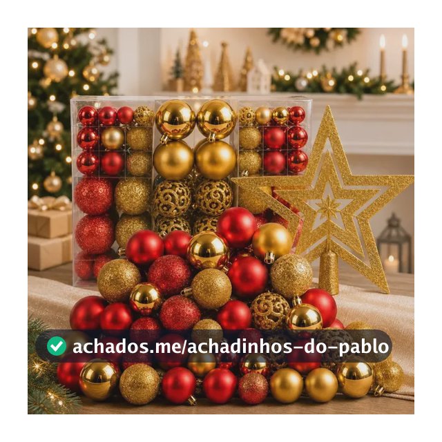 Kit 100 Bolas + Estrela Pendentes P/ Decoração Árvore De Natal Bolinhas Dekasa Premium Lisas/foscas/glitter - Mesclado Vermelho E Dourado