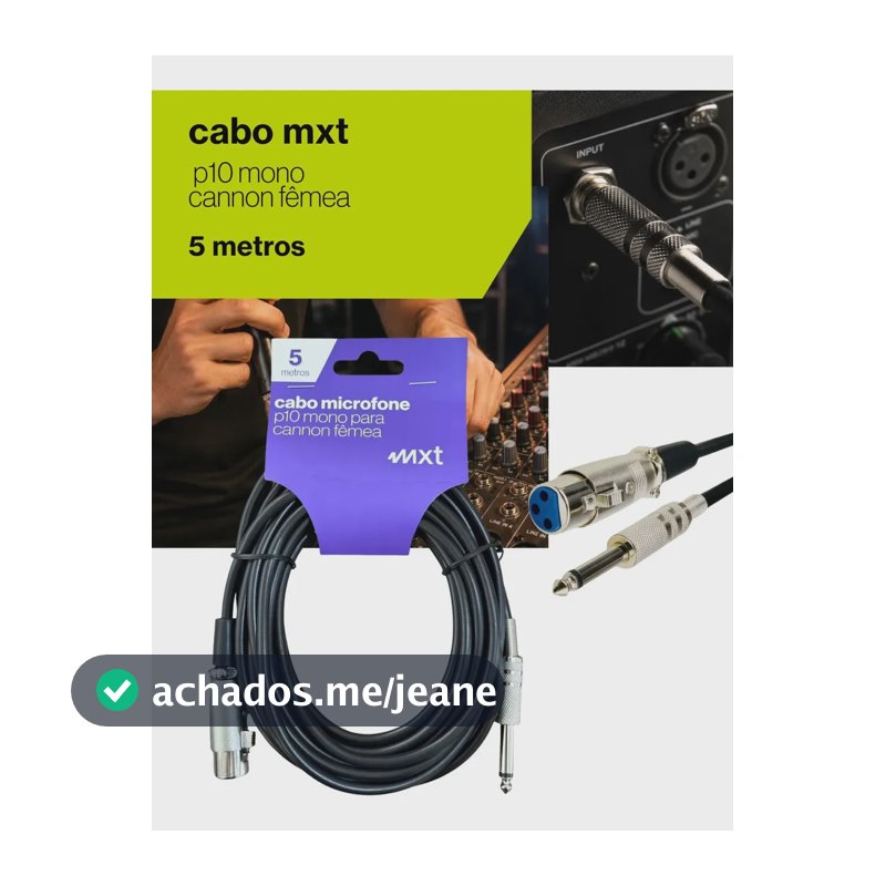 Cabo Áudio P10 Mono para XLR Fêmea 5 Metros Blindado