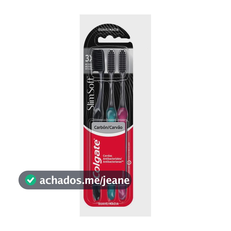 Escova de Dentes Colgate Slim Soft Black Pacote 3 unidades