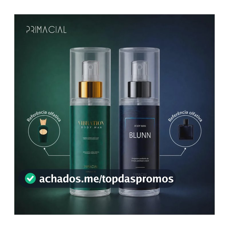 Kit Body Splash Masculino Vibration E Blunn 200ml - Primacial Perfume Bergamota Limão