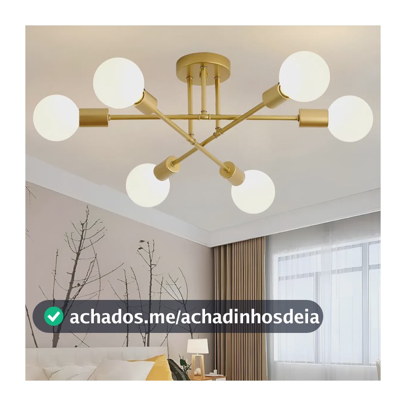 Luminária Lustre Teto Moderno Para Cozinha Sala 6 Cabeças 110v/220v Dourado