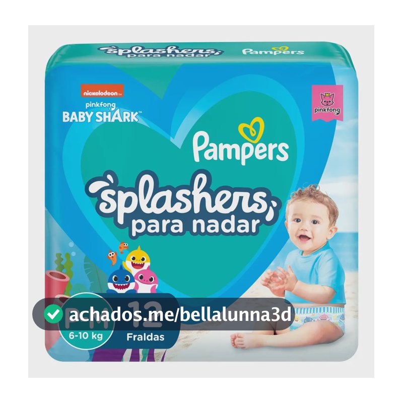 Fralda Para Nadar Pampers Splashers Baby Shark Tamanho P-M 12 Unidades