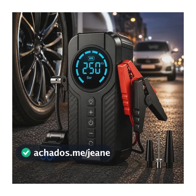 Auxiliar De Partida Bateria Com Compressor De Ar 150 Psi Calibrador Digital De Pneu 12V 4 Em 1 Recarregável Bivolt Inflador Mangueira Para Carro Caminhonete SUV Pickup Emergência Automotiva MidiaFone