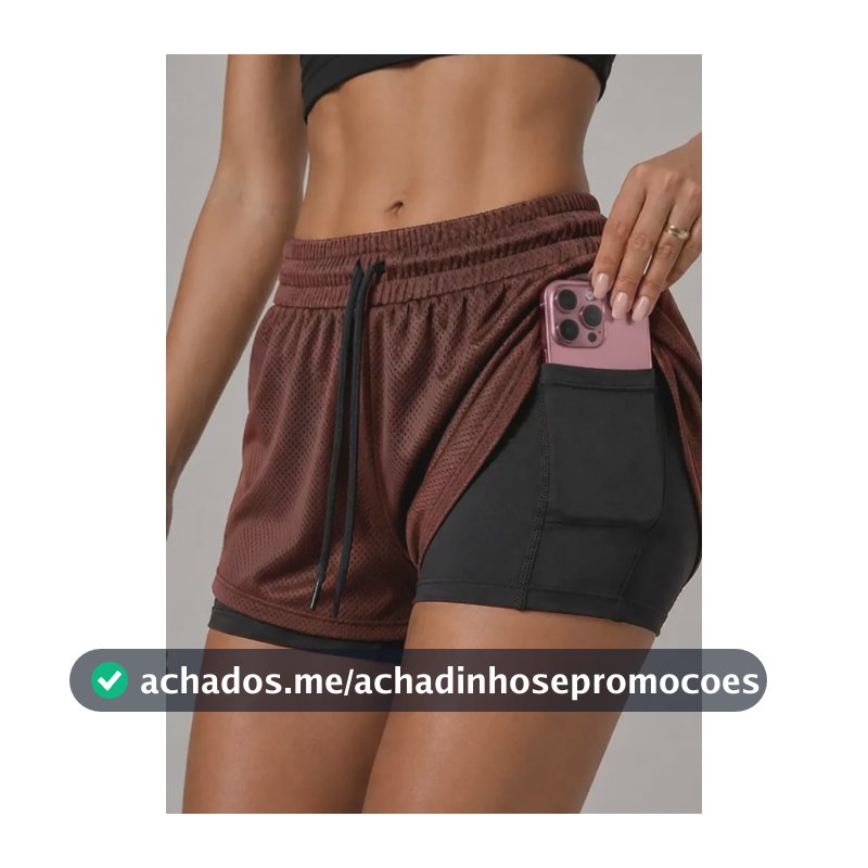 Shorts Feminino Duplo Bermuda 2 Em 1 Compressão Academia Marrom M