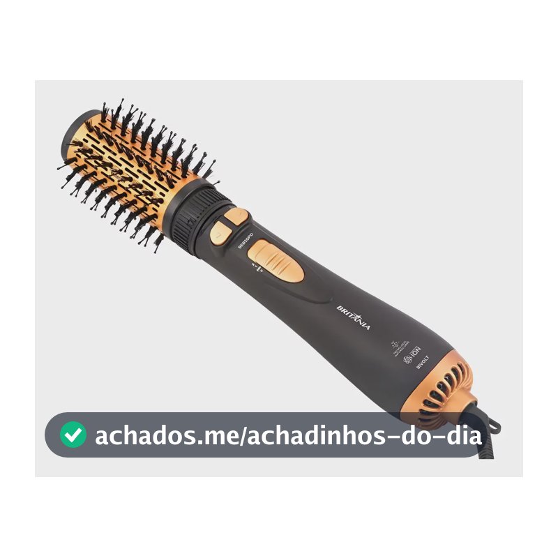 Escova Modeladora Rotativa Britânia Ber20pd 3 Temperaturas Cor Preto e Dourado