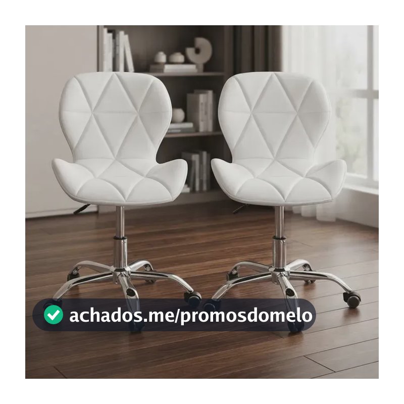 Kit 2 Cadeiras Eiffel Slim Office Escritorio Giratoria Top Cor Branco Material do estofamento Couro sintético