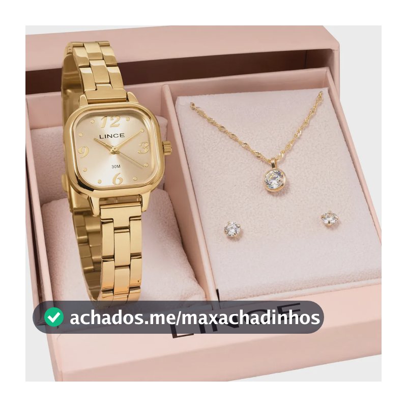 Kit Relógio Feminino Lince Com Colar E Brincos Lqgm084l23k0luc2kx