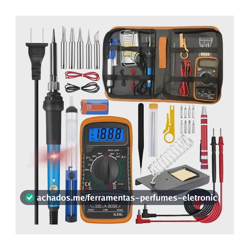 Kit Ferro Solda Soldador Estanho Multímetro Ajustável 60w,Kit De Ferro De Solda Elétrico De Temperatura Ajustável Por