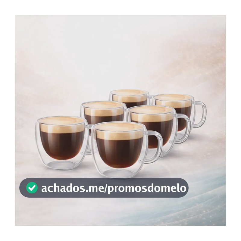 Kit 6 Xícaras Vidro Duplo Térmico Café 80ml Premium Luxo Transparente