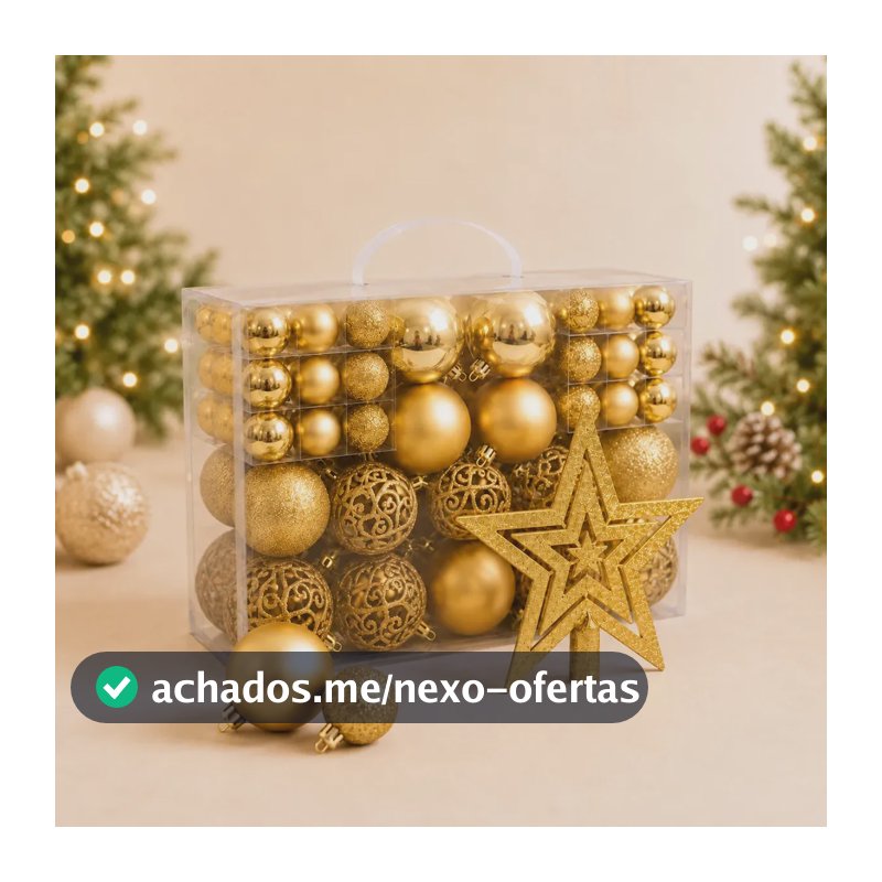 Kit Maleta 50 Bolas Pendentes + Estrela Ponteira Para Árvore De Natal Decoração Natalina Premium - Dourada