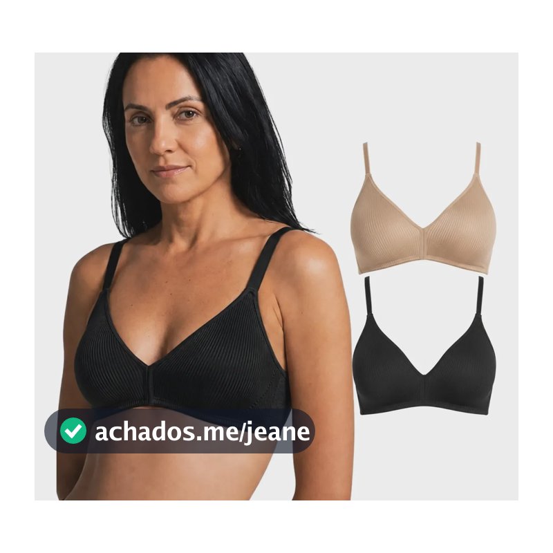 Kit 2 Sutiãs Moderato Demillus Alta Sustentação Reforçado 1 Bege Rosado - 1 Preto Sem Aro Confortável 48 (gg)