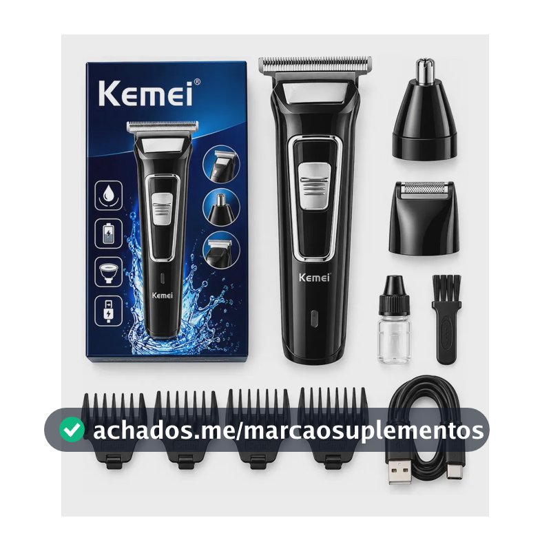 Máquina de aparar Barba E Pelos Barbeador 3 Em 1 Recarregável Bivolt Km6558 Preto