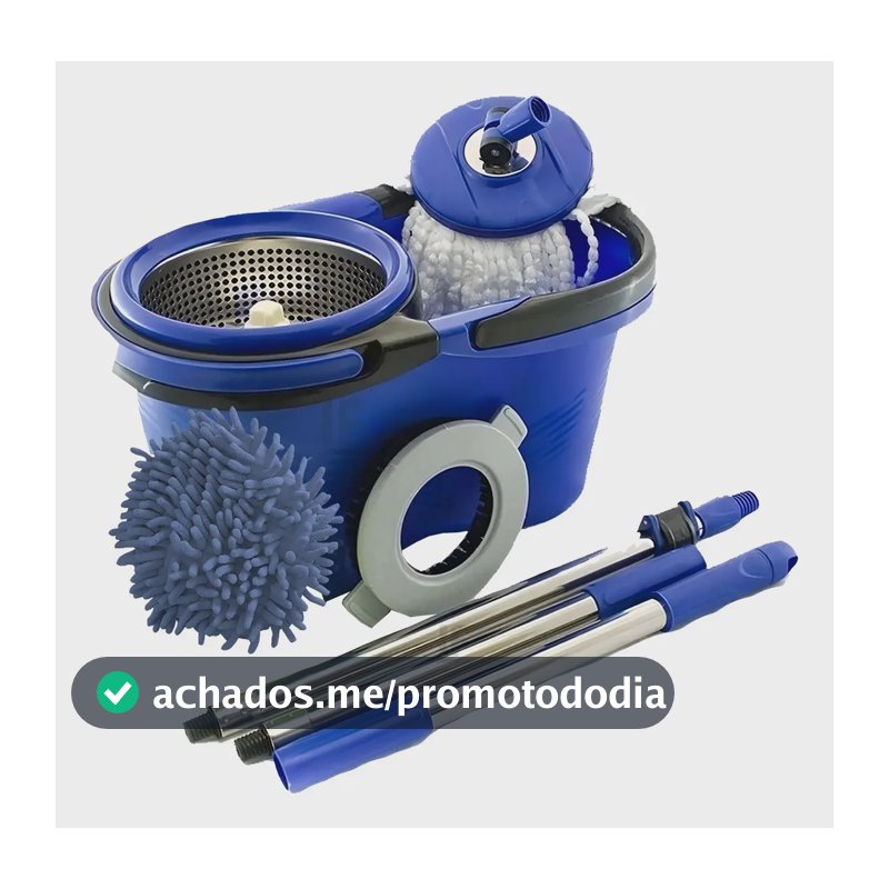 Esfregão Perfect Pro Mop 360° Balde Inox Cabo Longo Microfibra 16L