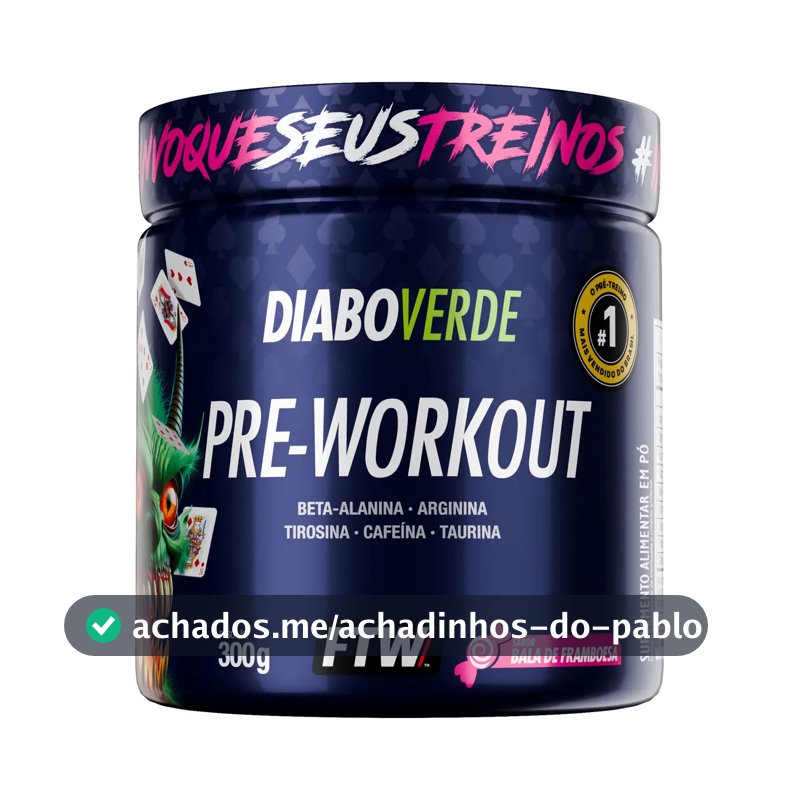 Pré Treino Pre Workout DIABO VERDE Pote 300g Sabor Bala De Framboesa Ftw