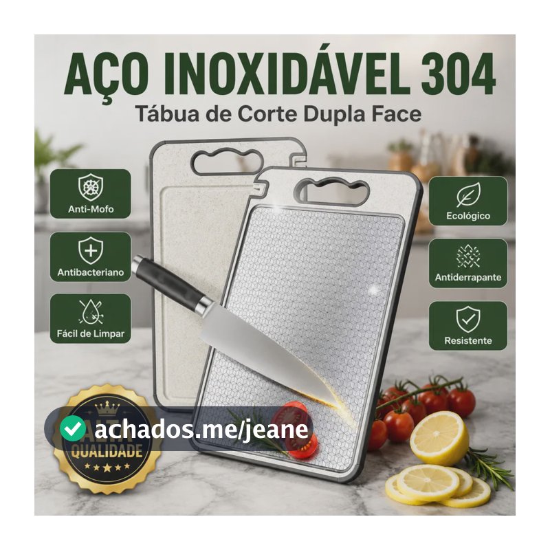 Táboa De Corte Dupla Face Inox E Fibra Natural Cozinha Lisa Prata