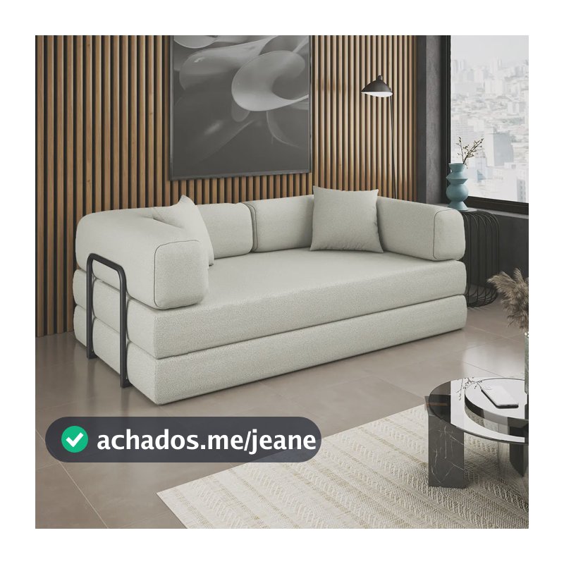 Sofá Cama Colchão Casal Compact Air Confortável Moderno Sala Bege Balaqui Decor